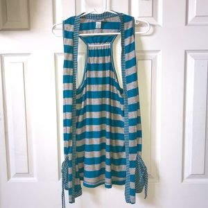 Blue/Gray Sleeveless Cardigan